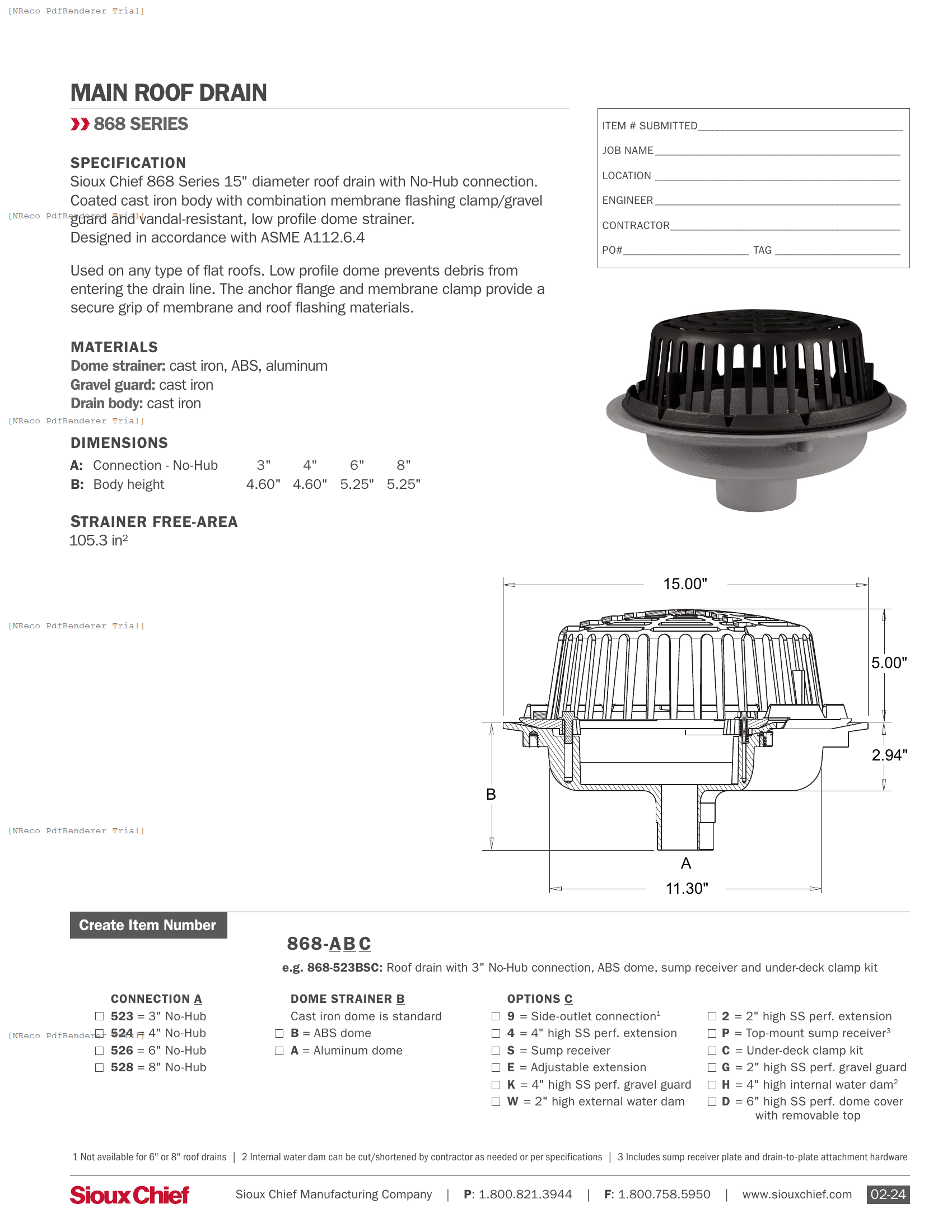 868-52 SERIES - ROOF DRAIN - SPEC SHEET.PDF Specification Document